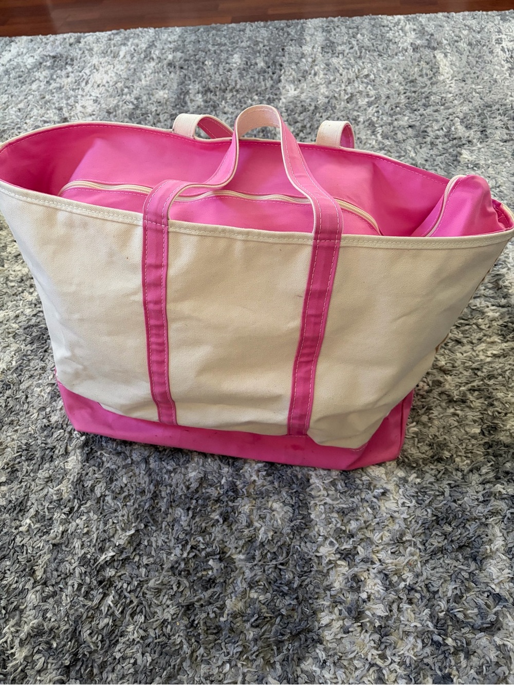 Vintage LL Bean Bote and Tote XLarge Pink Zip Top Made in USA RARE